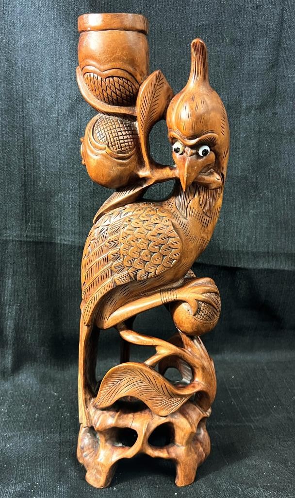 Antique Old Wooden Hand Carved Asian Chinese Bird Phoenix Carving Wood Statue