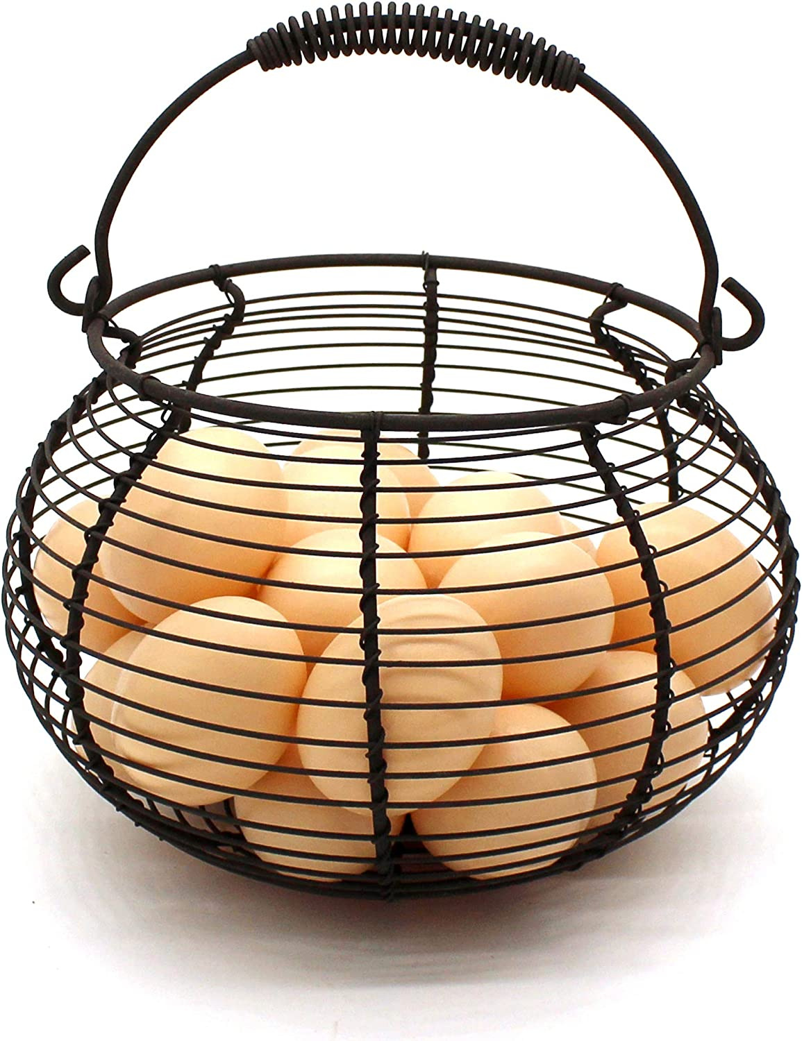 Rustic Wire Egg Basket with Swimming Handle Primitives Vintage Gathering Basket.
