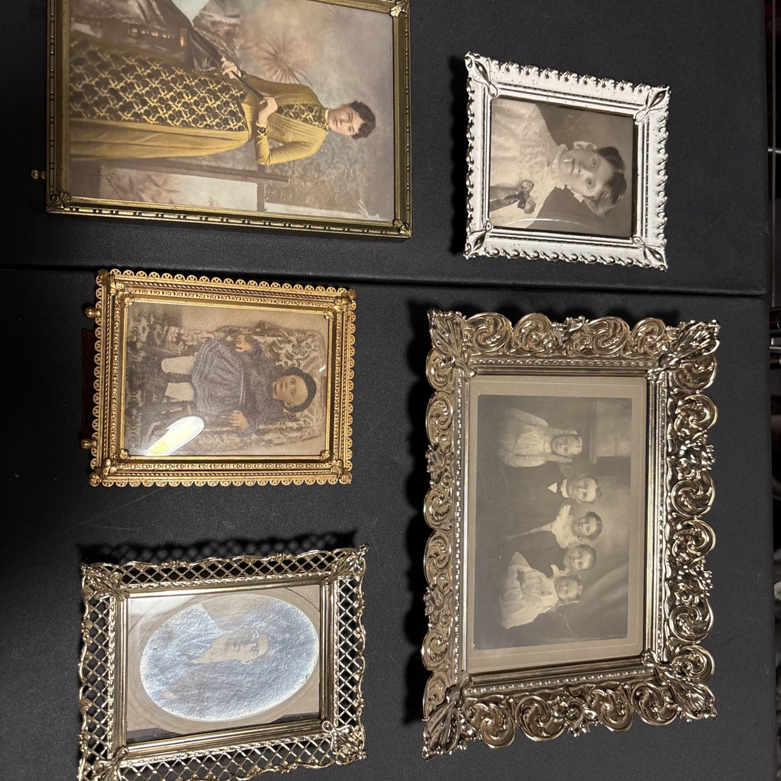 5 Vintage Pictures In Old Ornate Brass Frames 3x4 4.5x6.5 Antique Lady Man Child 5 Vintage Pictures In Old Ornate Brass Frames 3x4 4.5x6.5 Antique Lady Man Child