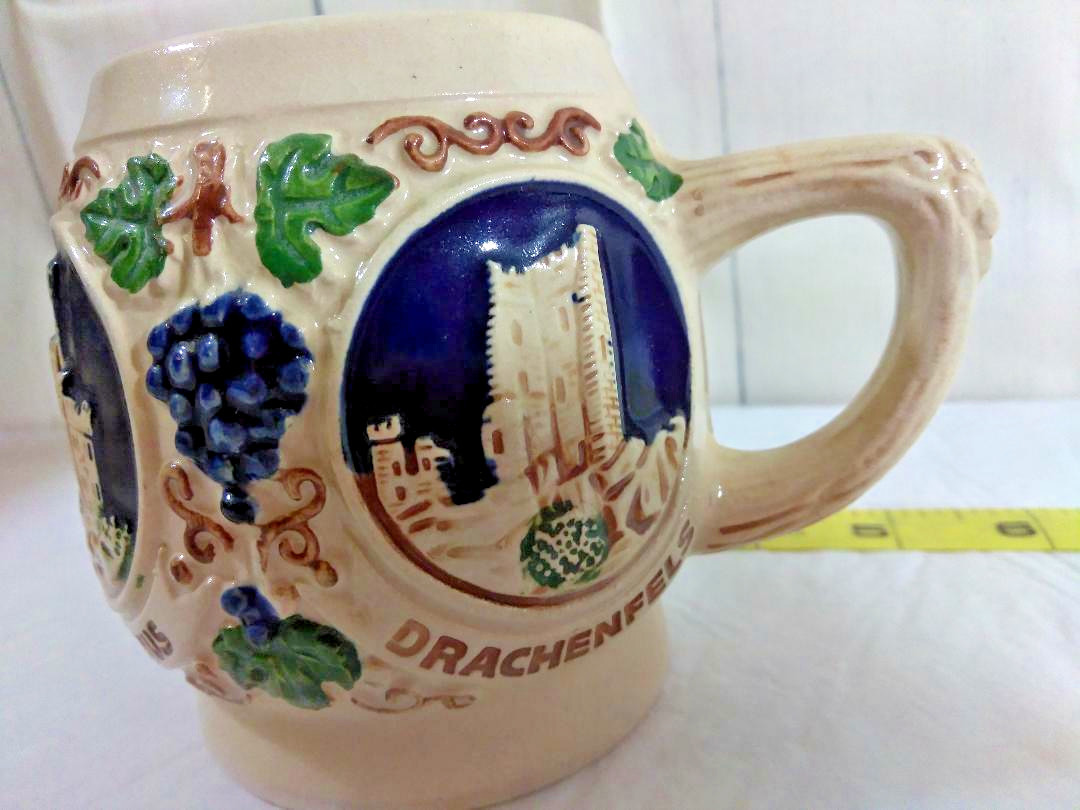 Vtg Gerzit German Mug Cup ~ Castles ~ Grape ~ Replacement Pottery ~ W Germany