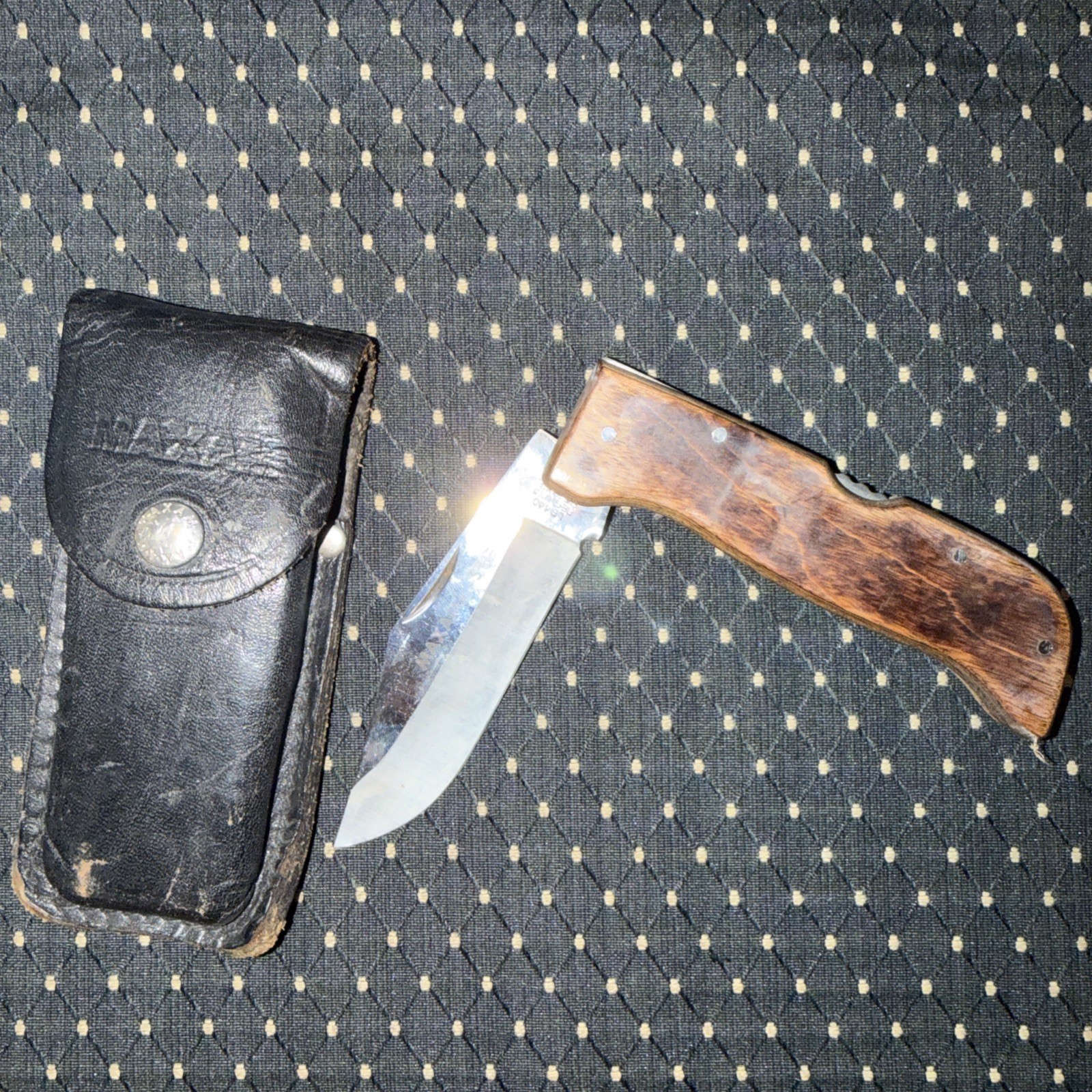 Vintage Texas USA Maxam Steel LB 440 Lockback Folding Knife with leather case