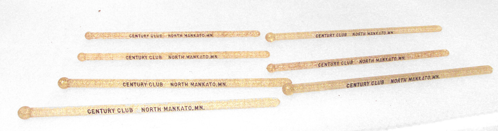 CENTURY CLUB North Mankato MN Lot of 7 SWIZZLE STICKS Liquor Gld Sparkle,Vintage