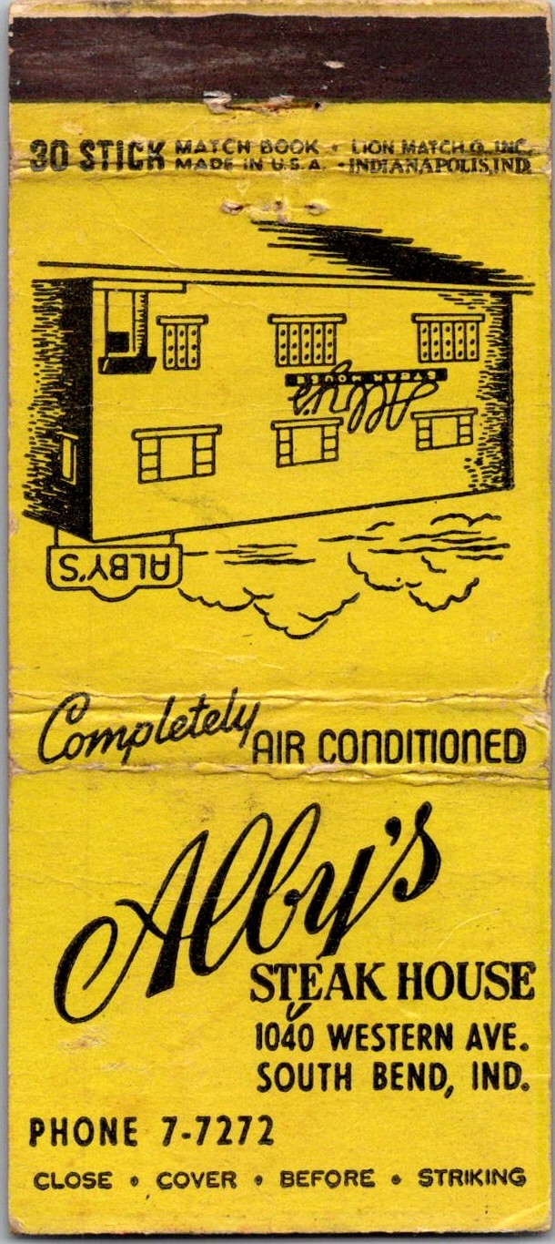 Alby\'s Steak House 1040 Western Ave South Bend IN Vintage Matchbook Cover 5M28-2 Alby\'s Steak House 1040 Western Ave South Bend IN Vintage Matchbook Cover 5M28-2