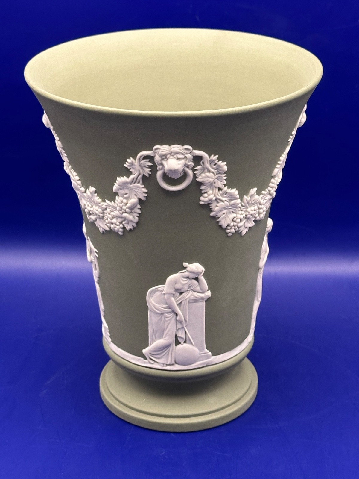 Wedgewood Green Jasperware Lions head Vase Wedgewood Green Jasperware Lions head Vase