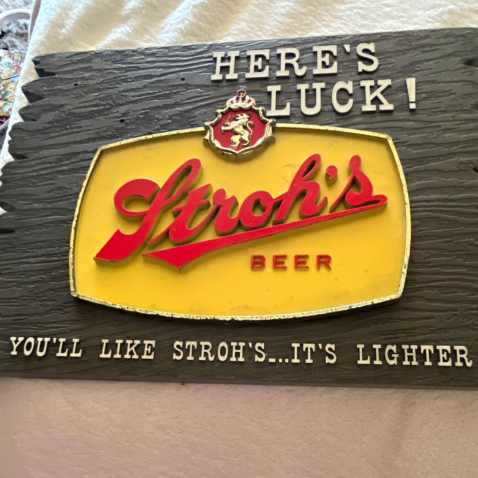 Stroh's Beer Breweriana Wall Sign Plaque Stroh's Beer Breweriana Wall Sign Plaque