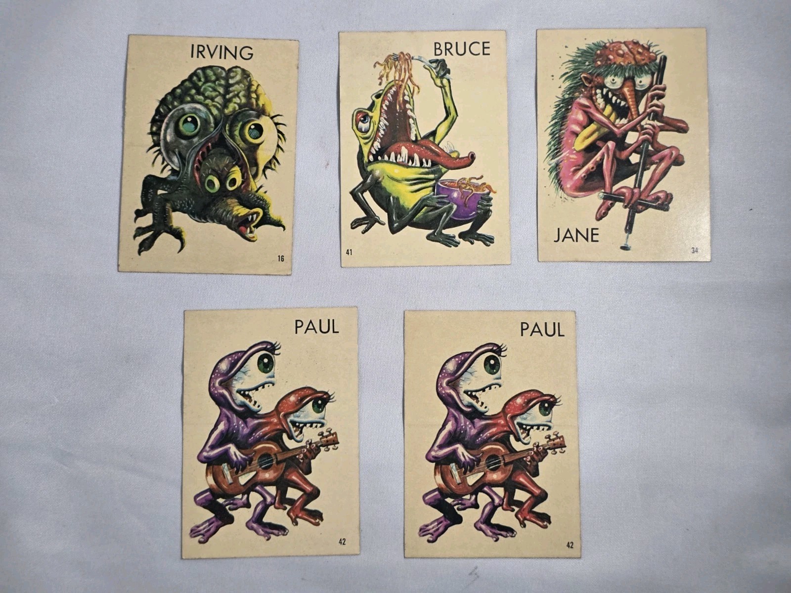 Vintage 1965 Topps Ugly Stickers Jane Bruce Irving Paul (X2) Lot Of 5 Stickers Vintage 1965 Topps Ugly Stickers Jane Bruce Irving Paul (X2) Lot Of 5 Stickers