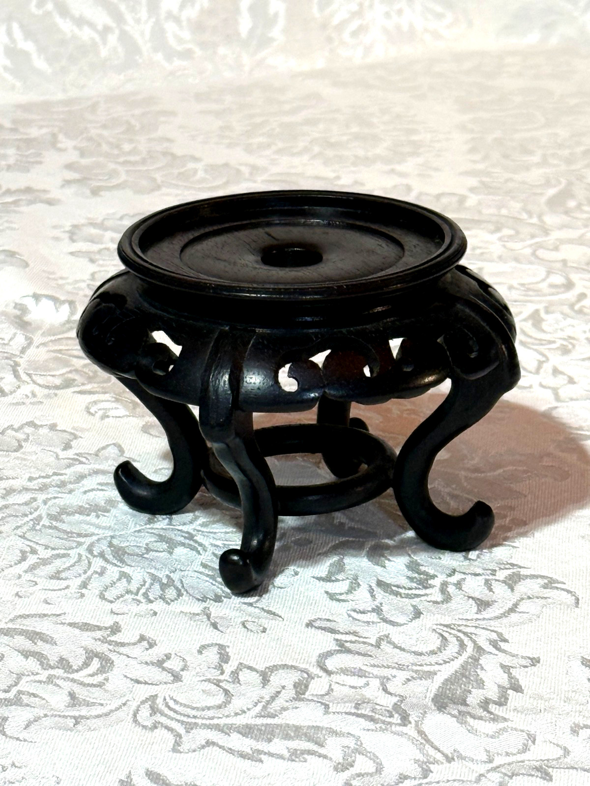Vintage Carved Dark Wood Chinese Footed Display Stand
