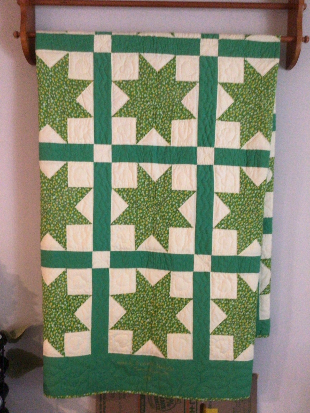 Vintage Star Pattern Hand Sewn & Quilted Pennsylvania Amish Quilt Dated 1976
