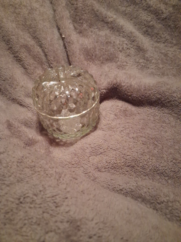 Vtg Pressed Glass Apple Lidded Hexagon Candy Trinket Box
