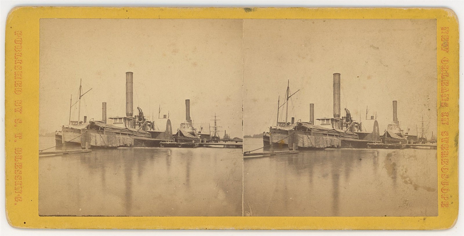 LOUISIANA STEREOVIEW - New Orleans - Towboat Station - ST Blessing 1870s