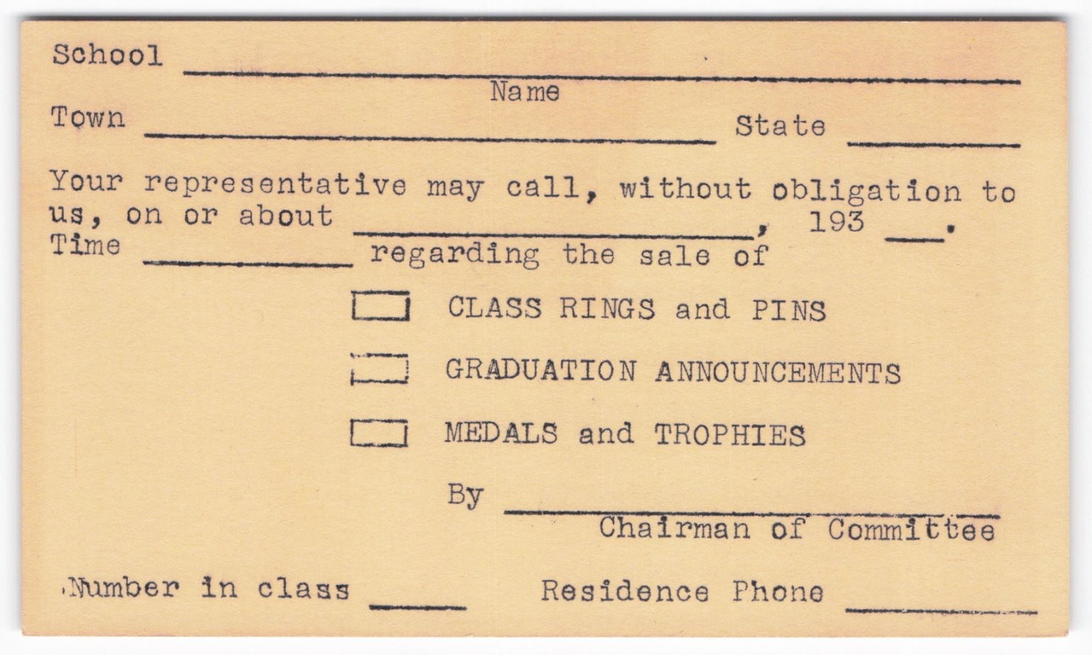 VTG 1930s A.R. Dankworth Inc. Los Angeles School Class Rings Order Form Postcard VTG 1930s A.R. Dankworth Inc. Los Angeles School Class Rings Order Form Postcard