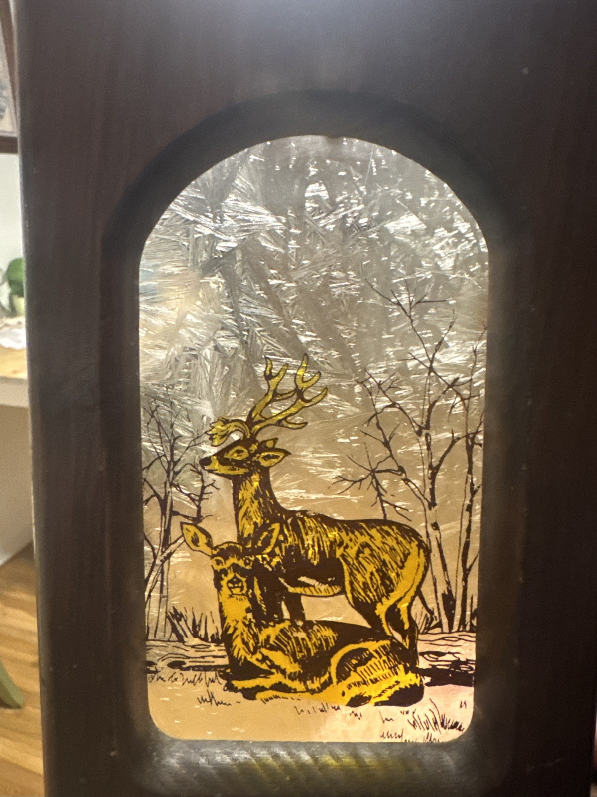 VTG 1970s Wooden Lantern Candle Holder Box Rustic Deer Woodland Glass Luminary