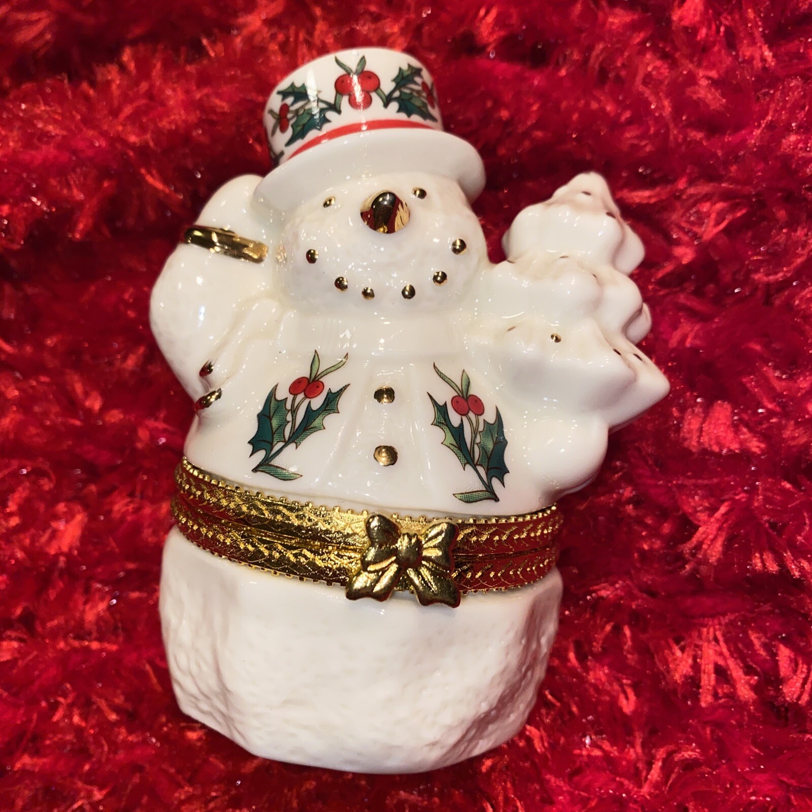 Formalities by Baum Bros SNOWMAN holding Christmas Tree Figurine/Trinket Box 