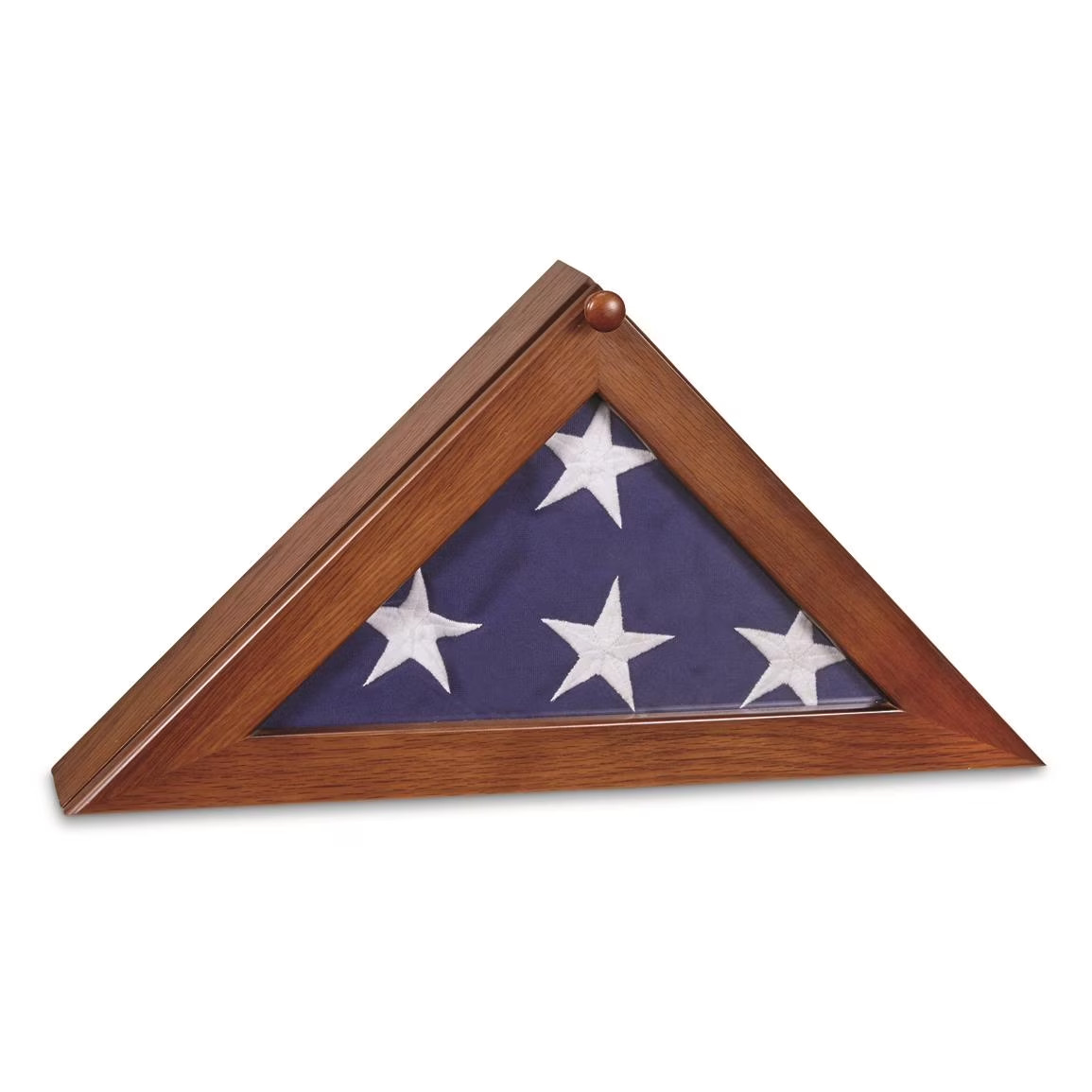 New Elegant Wood Funeral Flag Display Case Oak