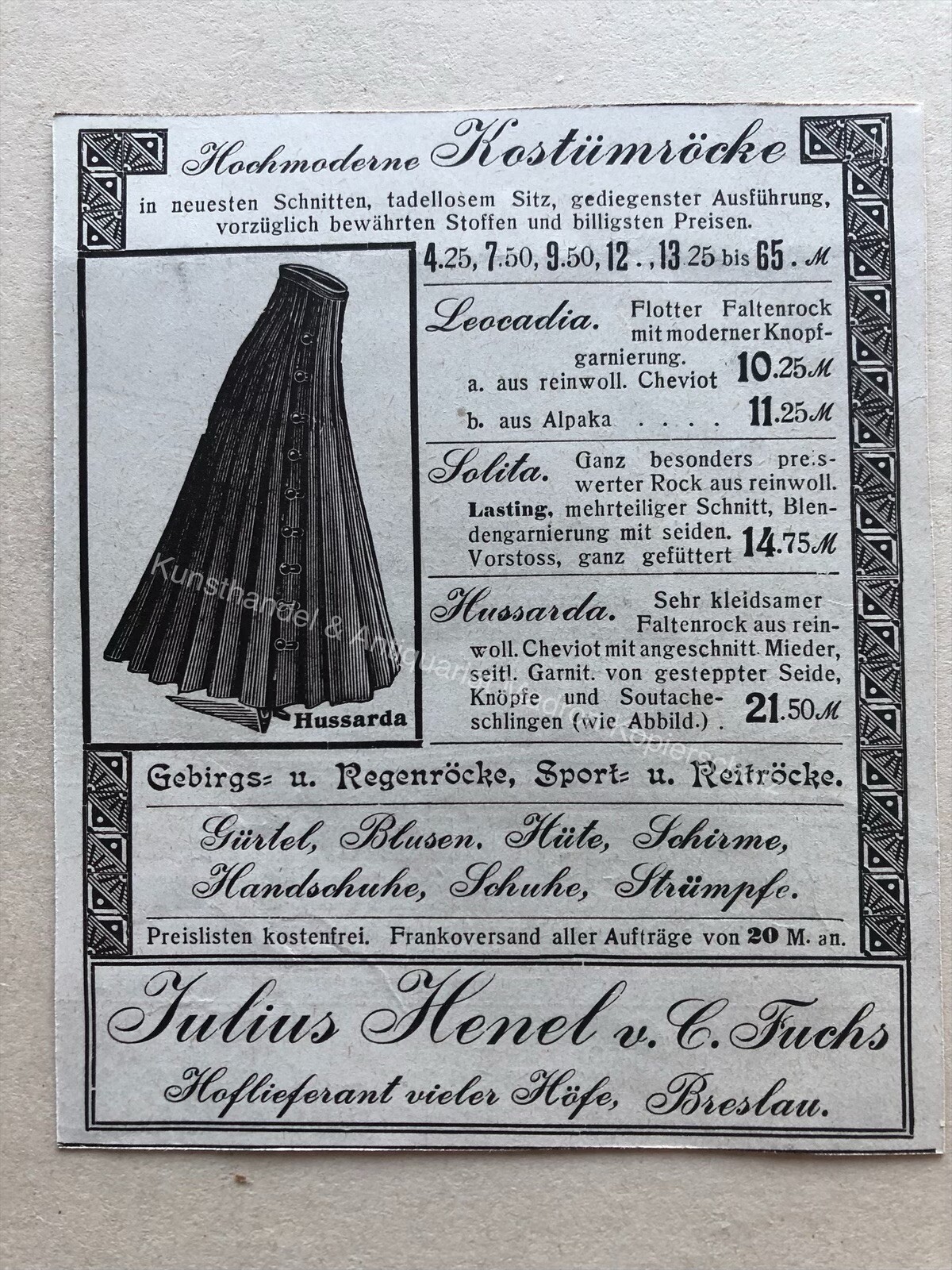 Julius Henel, Wroclaw court liferant, advertisement 1907, dresses Julius Henel, Wroclaw court liferant, advertisement 1907, dresses