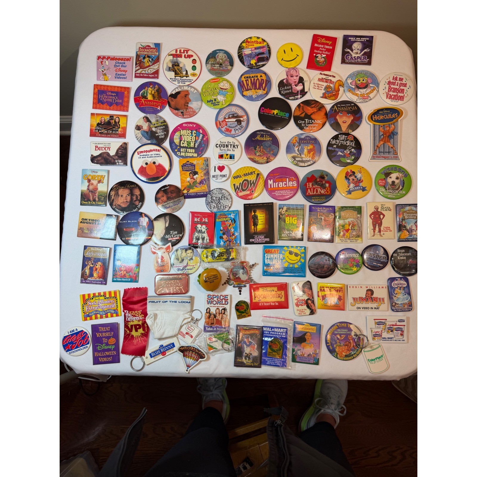 Huge Vintage 90s Walmart Employee Pin Button Lot Disney Movie Promo Advertising