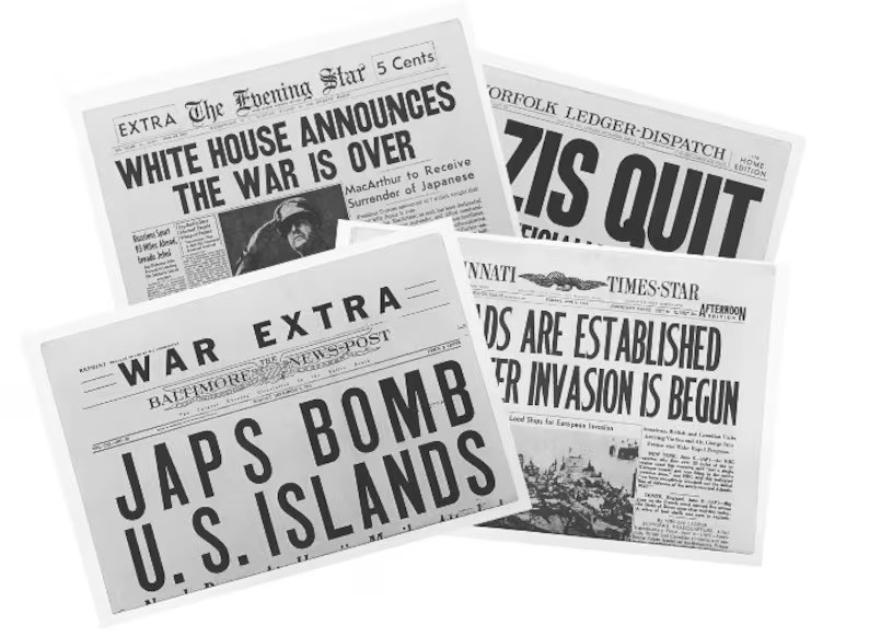 Four Newspaper Reprints - World War II Buff Collector's Pack