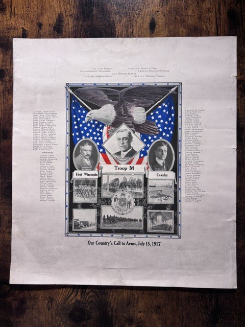 RARE 1917 WWI Poster First Wisconsin Cavalry Troop M Woodrow Wilson Military Ros RARE 1917 WWI Poster First Wisconsin Cavalry Troop M Woodrow Wilson Military Ros