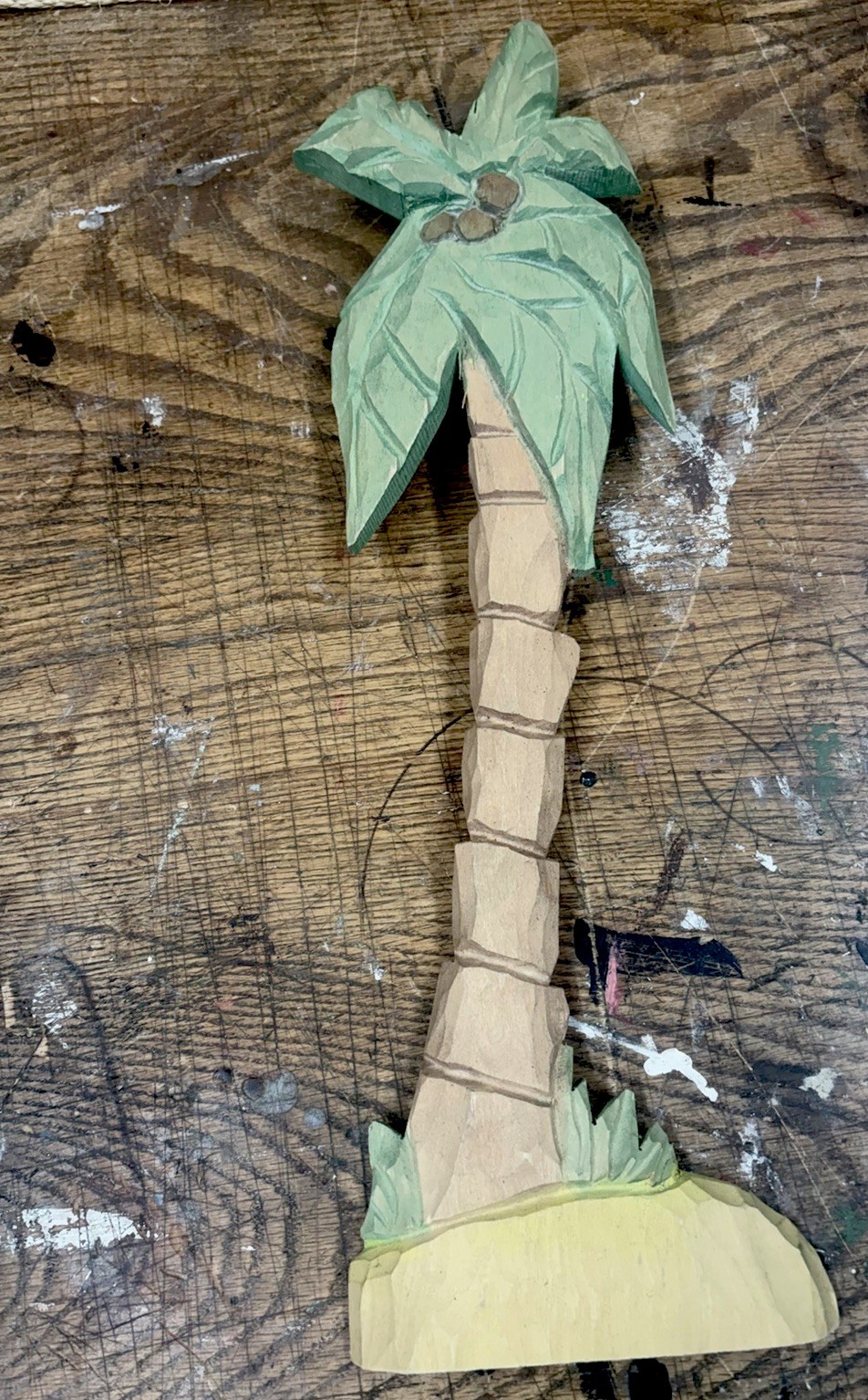 #211 Hand Carved 19” Long Wooden Palm Tree Wall Art