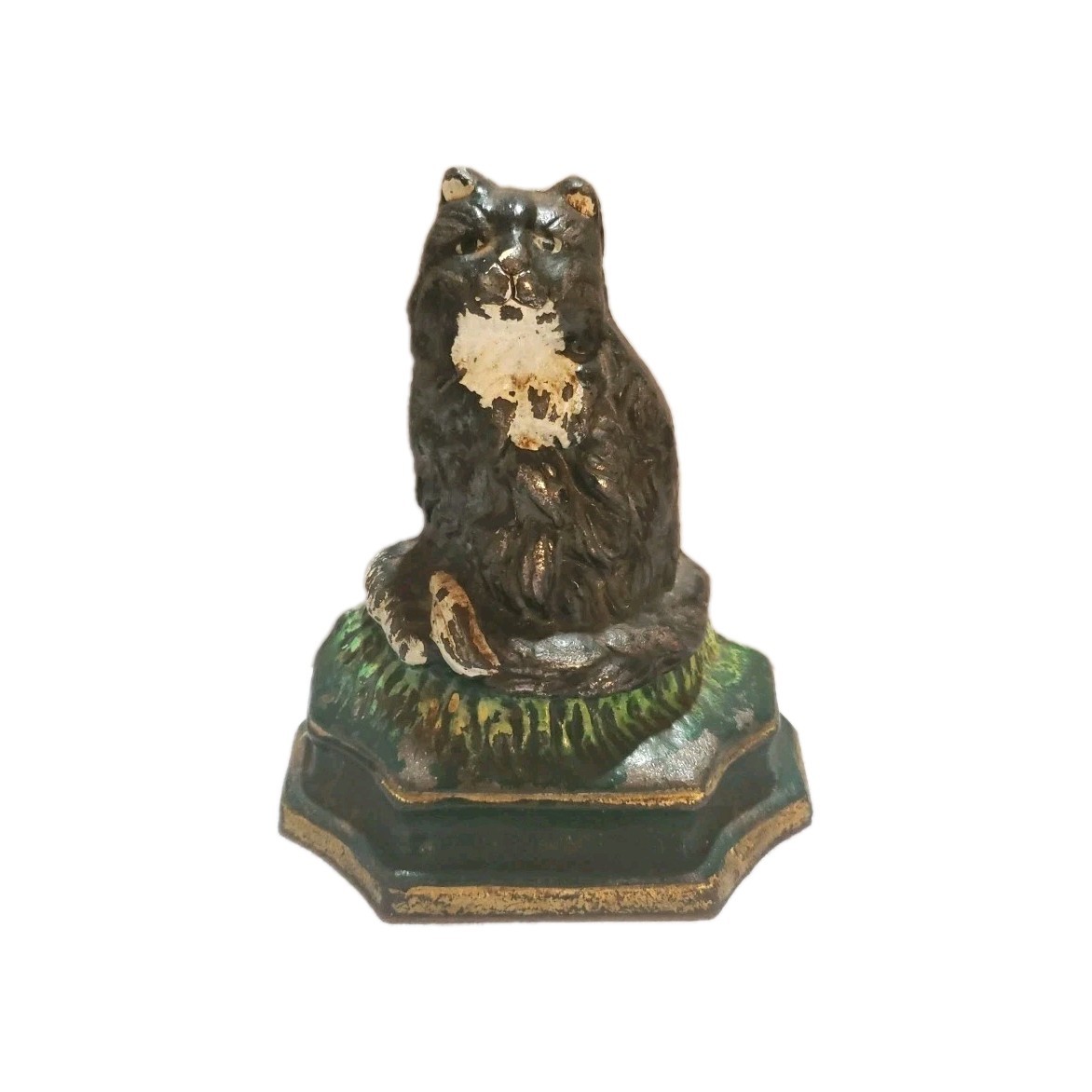 Antique Vtg Cast Iron Tuxedo Cat Door Stop Bookend Original Paint