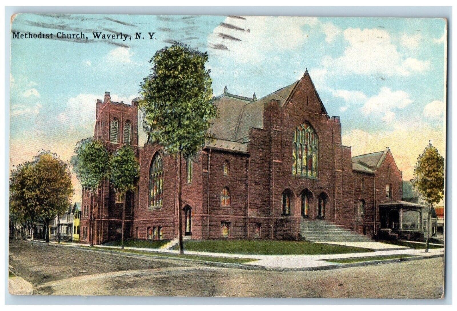 1923 Methodist Church Chapel Exterior Building Waverly New York Vintage Postcard 1923 Methodist Church Chapel Exterior Building Waverly New York Vintage Postcard