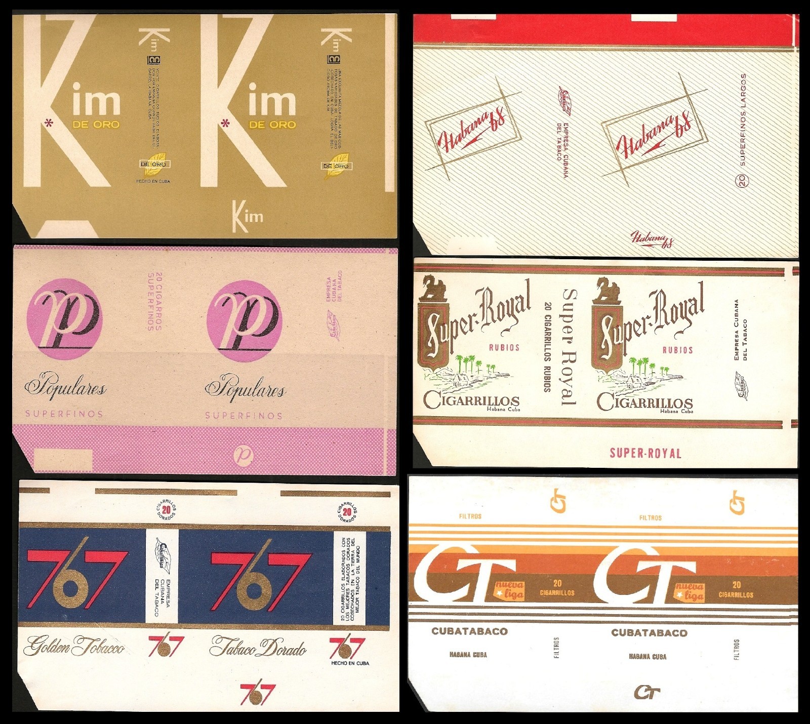RARE, Select Set of 6 Cigarettes pack labels. Empty; labels only.