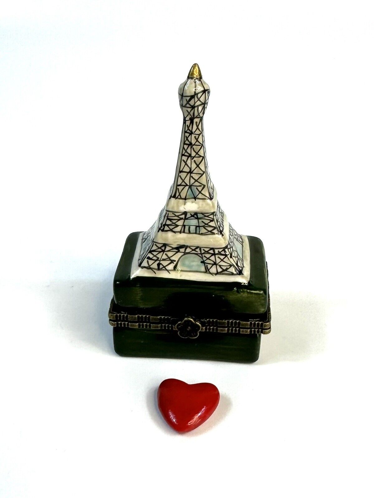 Porcelain Hinged Trinket Box Eiffel Tower Paris France French & Heart Trinket