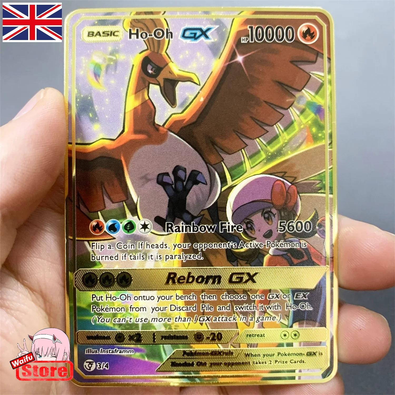 Pokemon Card HO-OH GX Gold Metal Card - TCG METAL CARD Pokemon Card HO-OH GX Gold Metal Card - TCG METAL CARD
