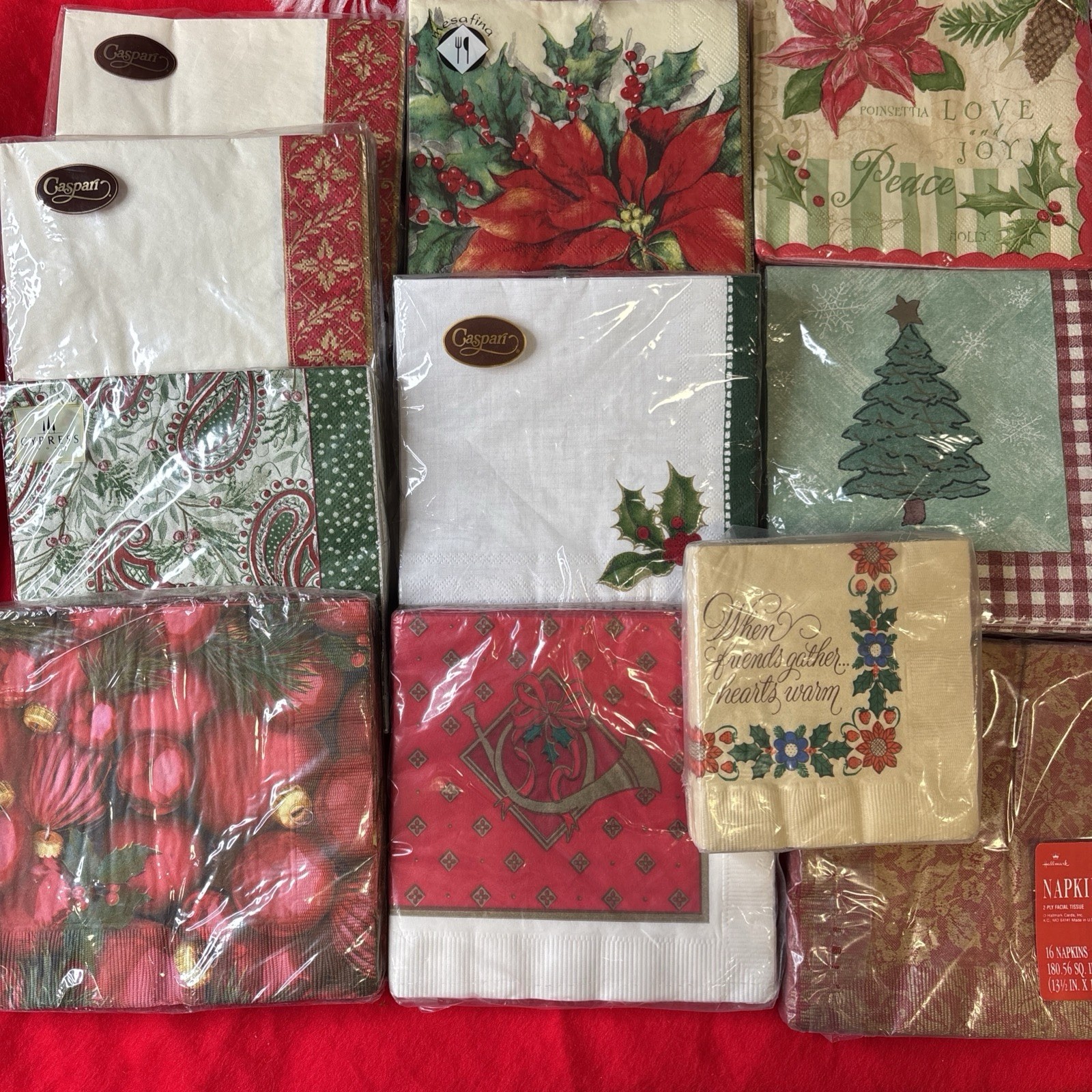 Lot Vtg MCM Paper Christmas Napkins NOS Hallmark Caspari