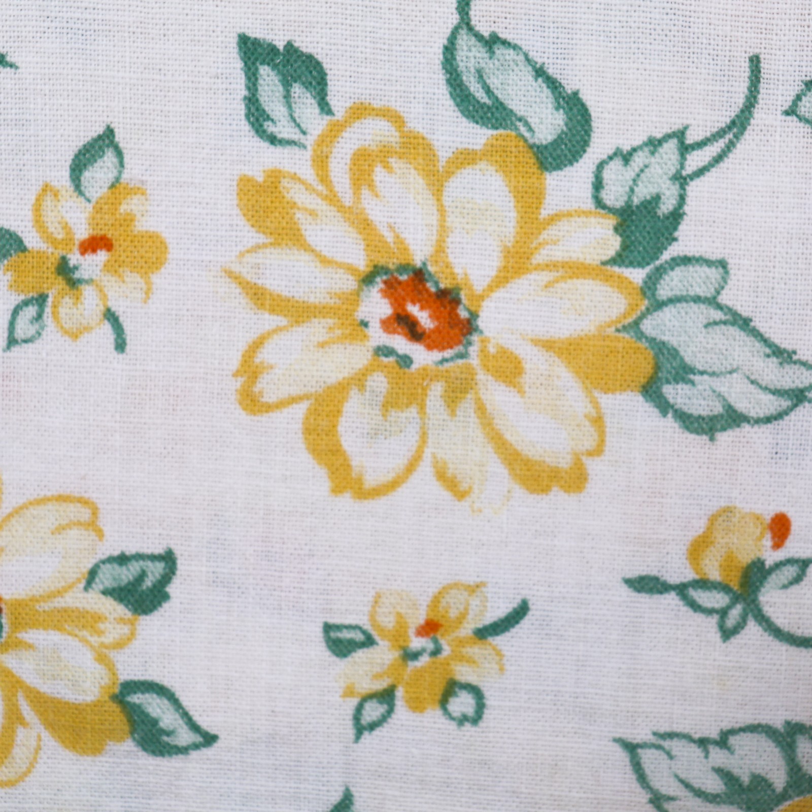 Vtg Feedsack Fabric 1940s Old 18x21 Yellow Orange Green Floral Flowers Floursack