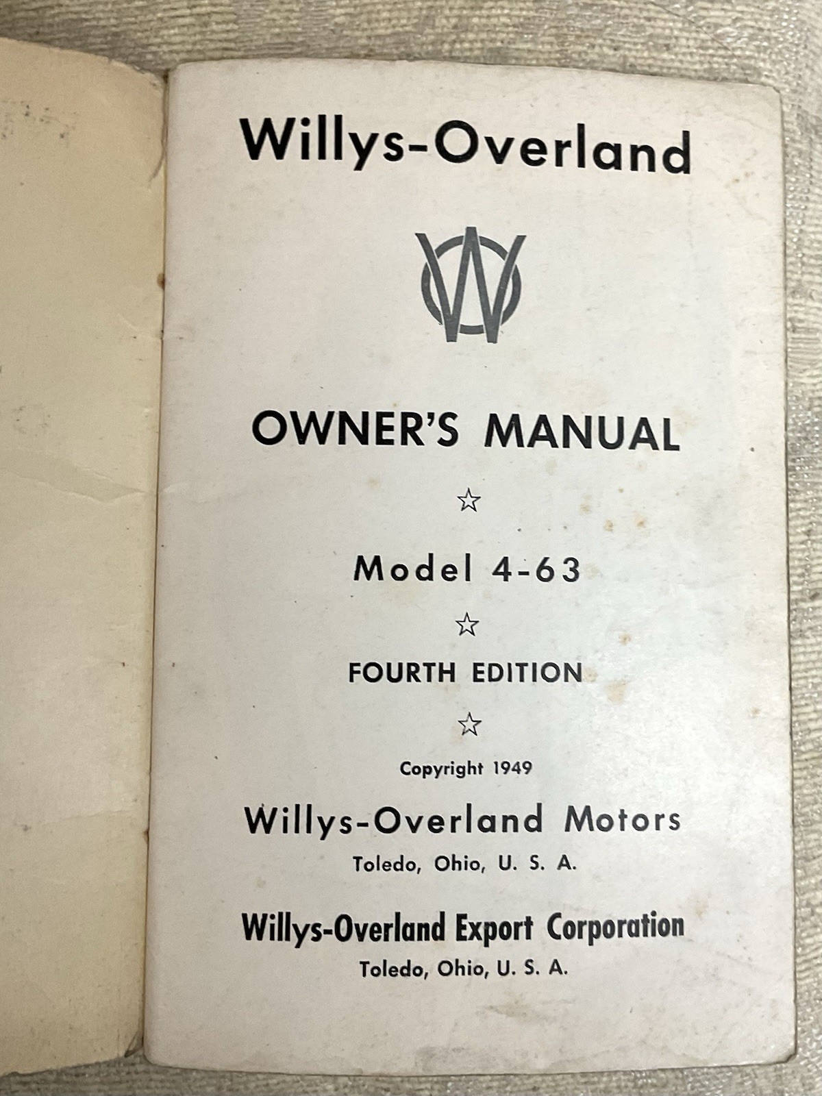 VINTAGE 1948 WILLYS-OVERLAND OWNER'S MANUAL UNIVERSAL JEEP MODEL CJ-3A 1st Editi