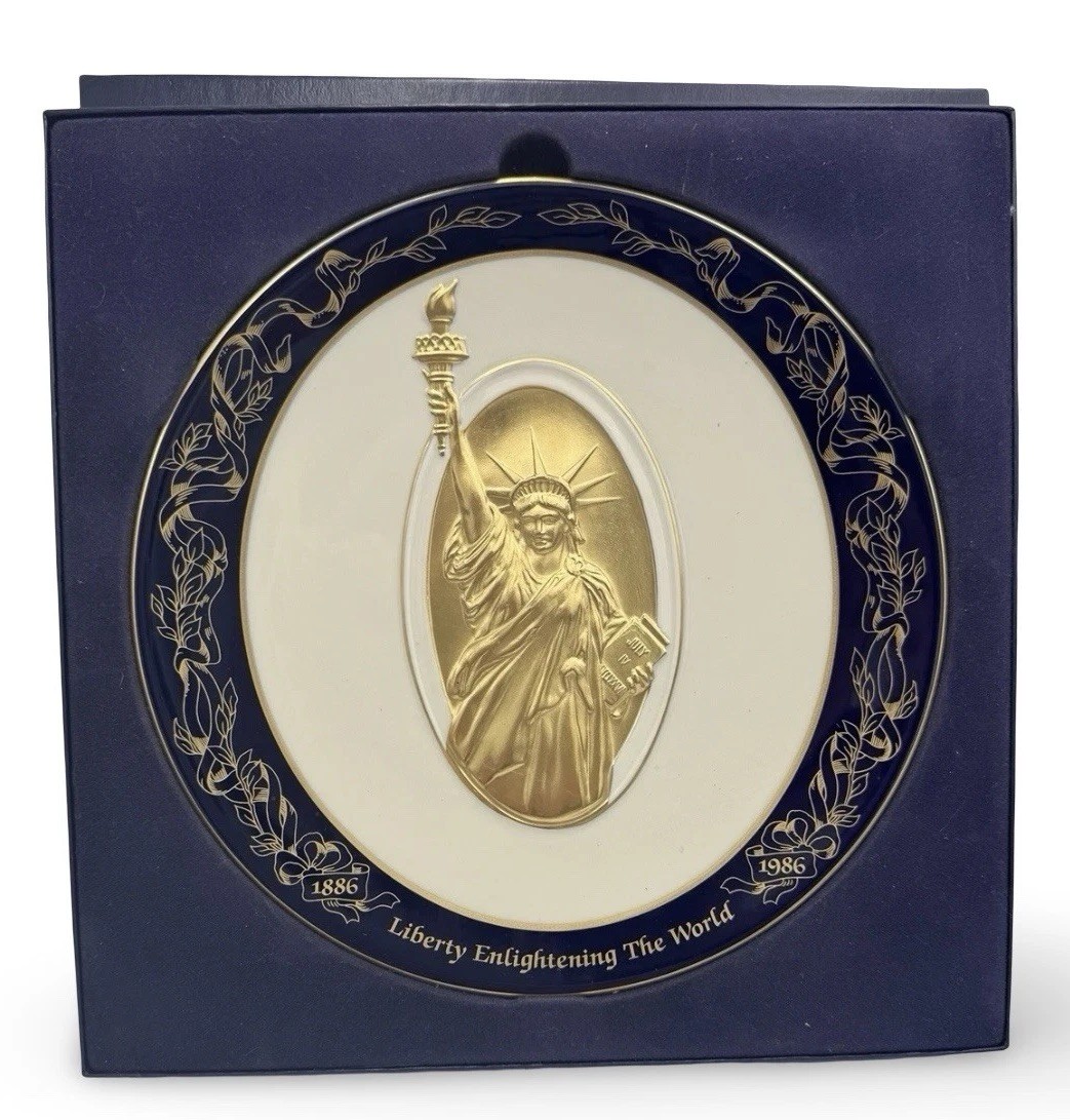 Statue of Liberty 1986 Centennial Pickard 24K Gold Plate Americana w Box