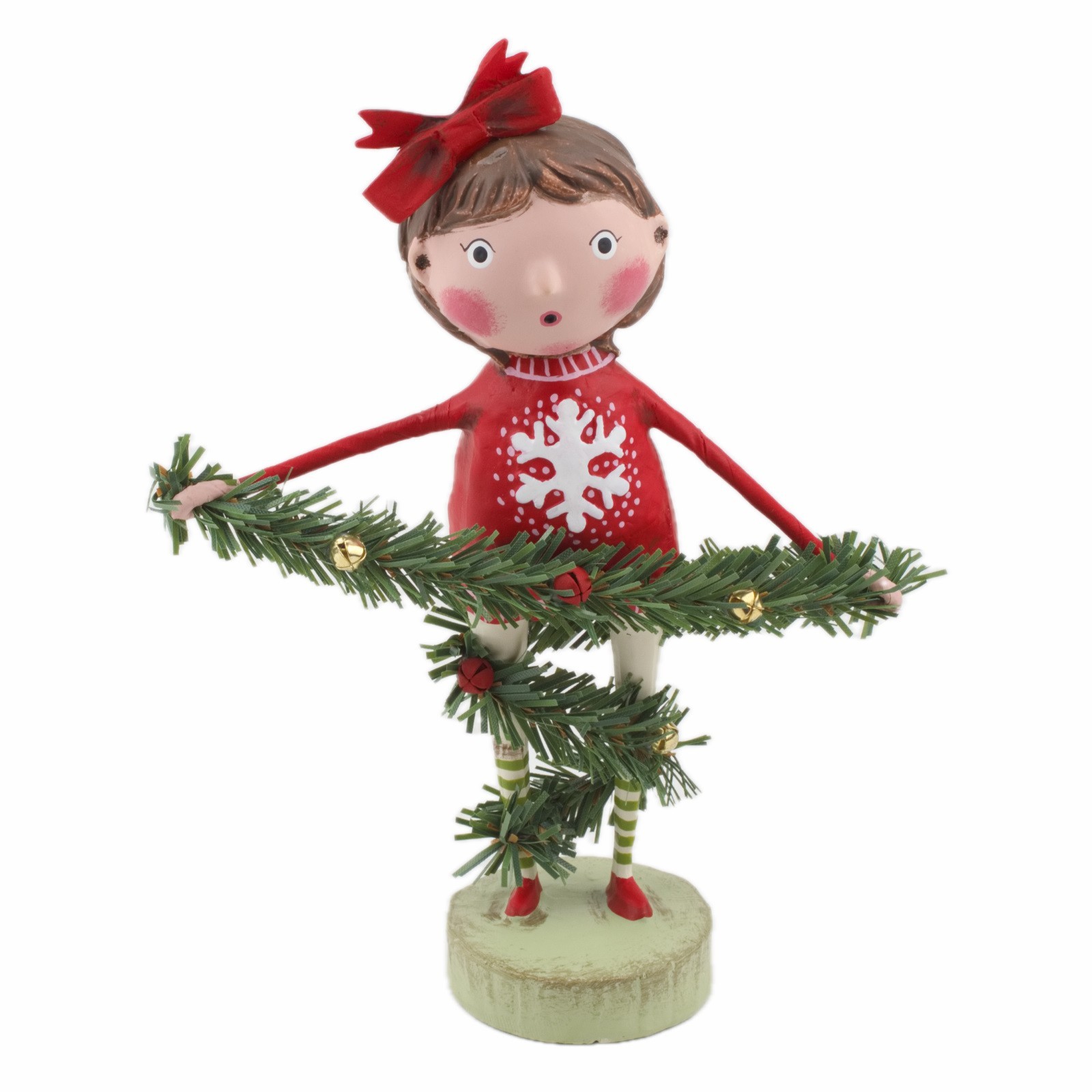 Lori Mitchell Deck the Halls Christmas Girl Figurine Folk Art Figure