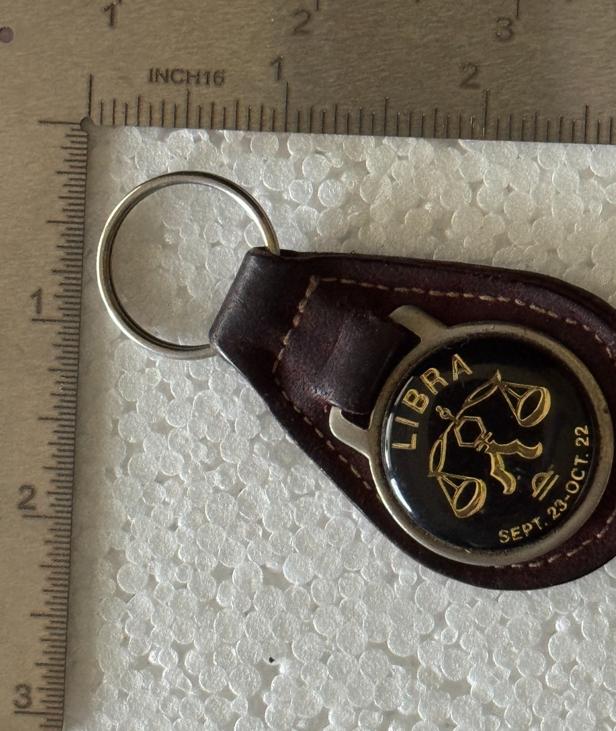 Vintage Libra Zodiac Keychain Sept 23 Oct 22 Scales Brown Key Fob