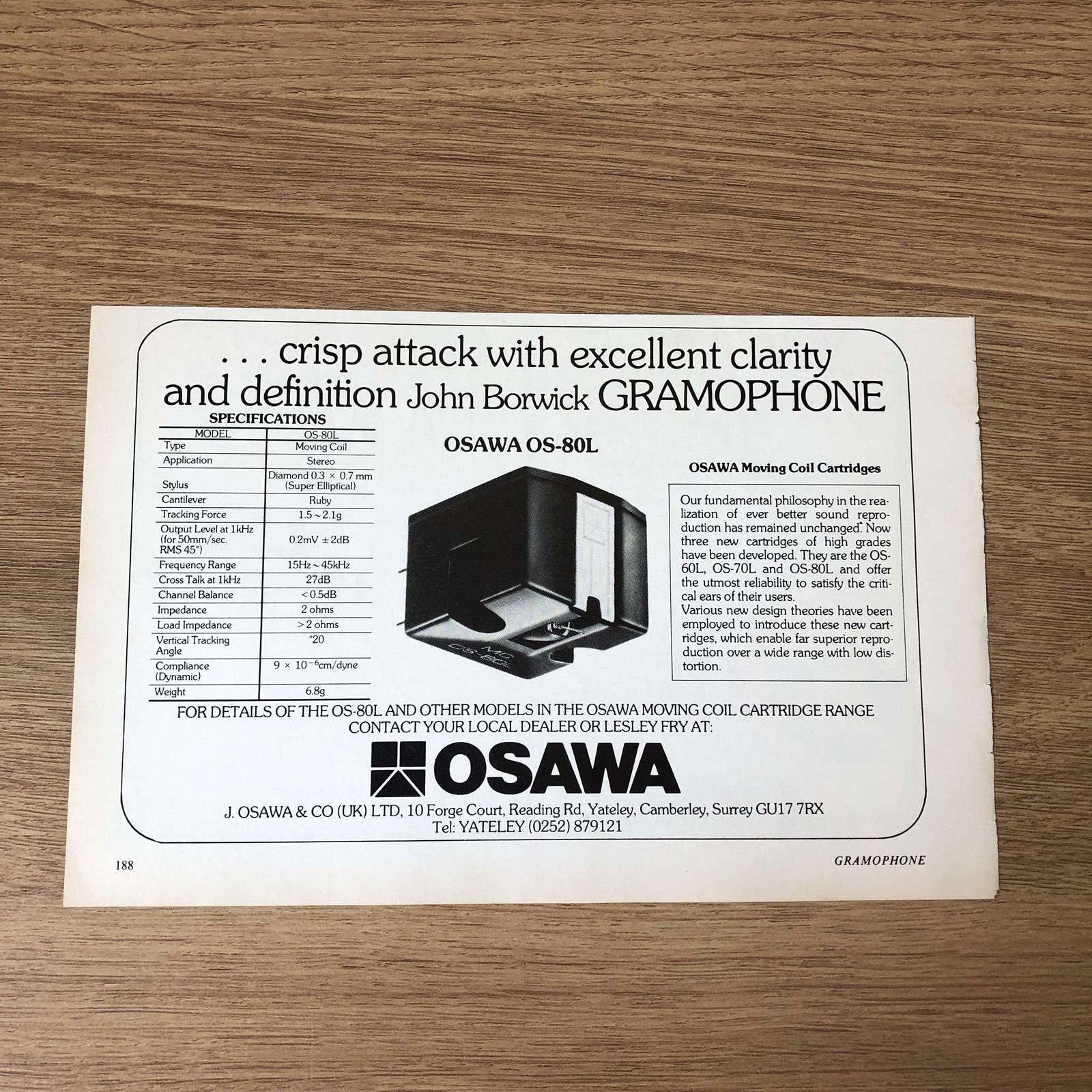 GRAM218 MAGAZINE ADVERT 5X8 OSAWA OS-80L CARTRIDGES