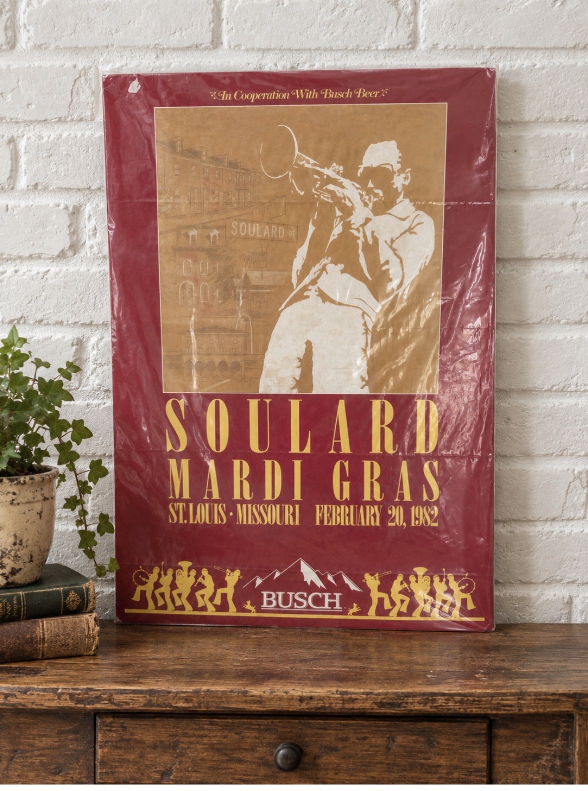 Vintage 1982 Soulard Mardi Gras Poster St Louis Busch Beer Mounted Foam Board Vintage 1982 Soulard Mardi Gras Poster St Louis Busch Beer Mounted Foam Board