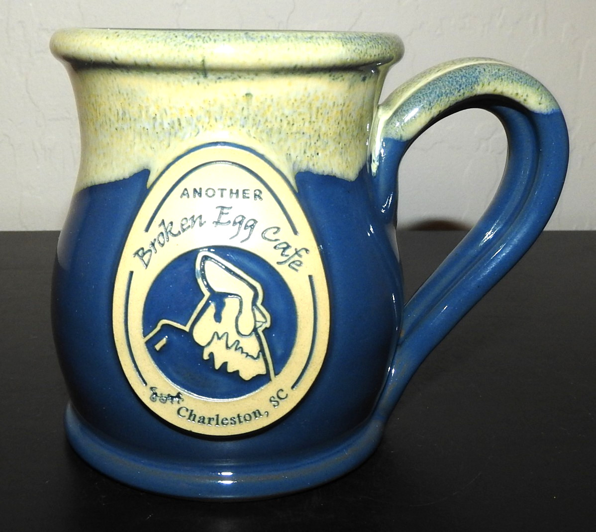 Vintage Another Broken Egg Cafe Drip Glaze Mug Deneen Pottery Blue USA 2017