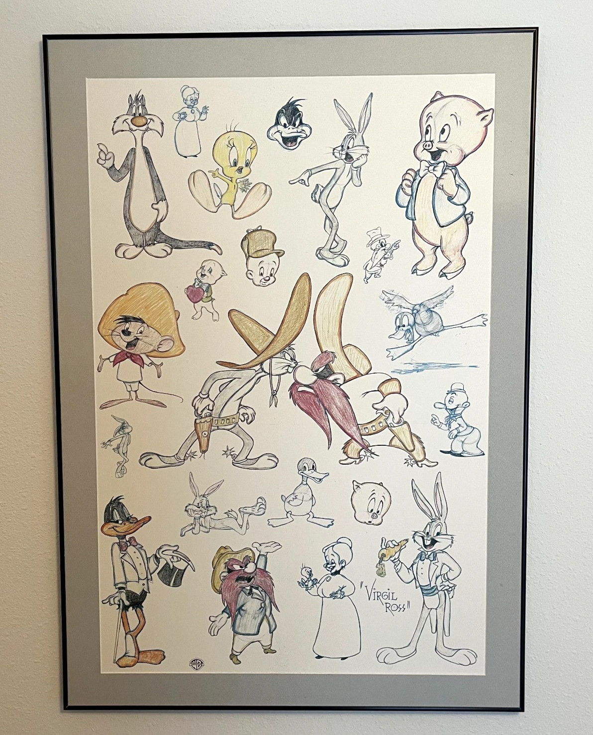 Vtg 90s Virgil Ross Bugs & Friends Framed Art Print Looney Tunes Warner Bros COA Vtg 90s Virgil Ross Bugs & Friends Framed Art Print Looney Tunes Warner Bros COA