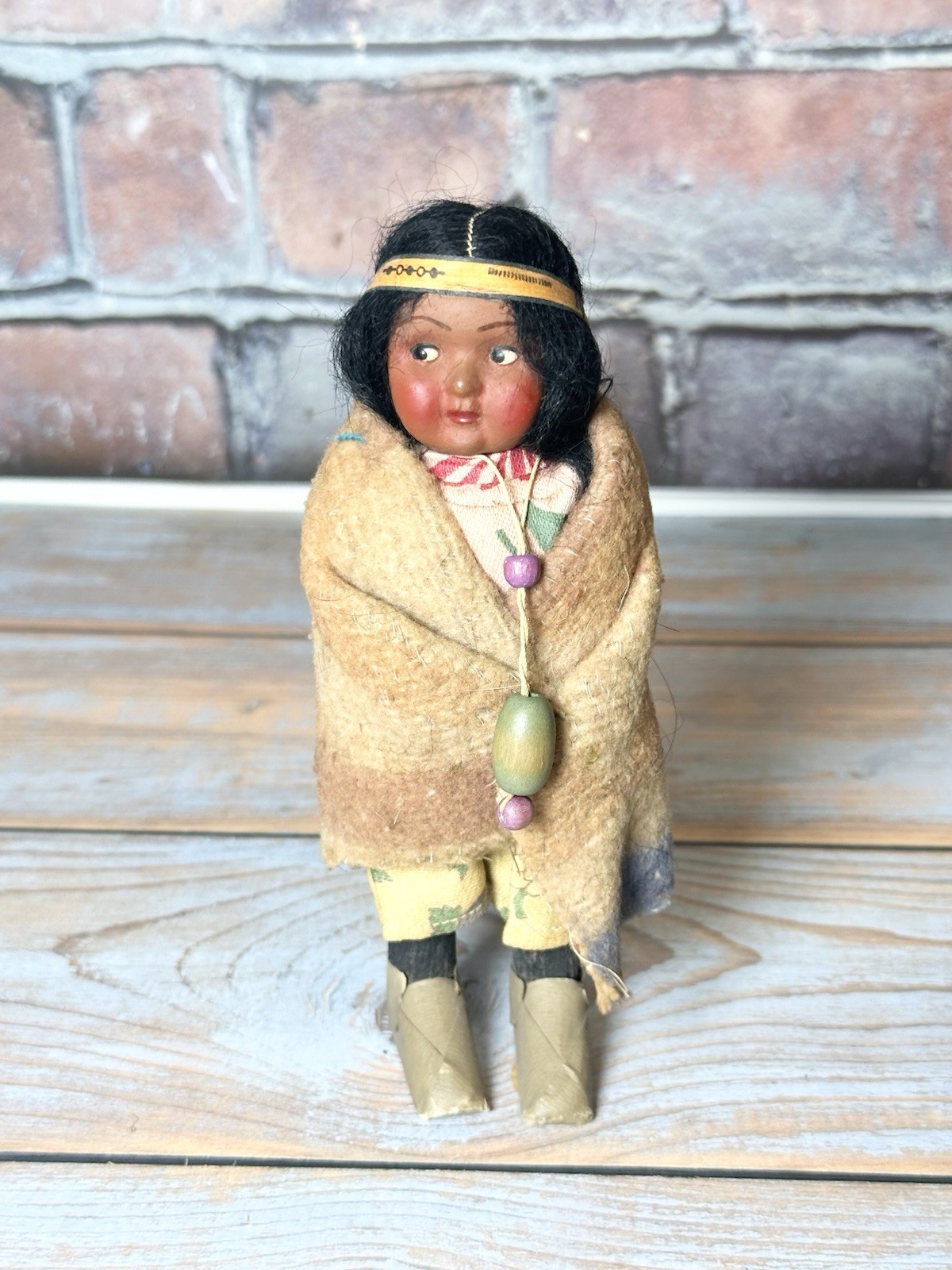 Antiq Skookum Bully Good Doll 7” VTG Native American Style Composition Doll USA