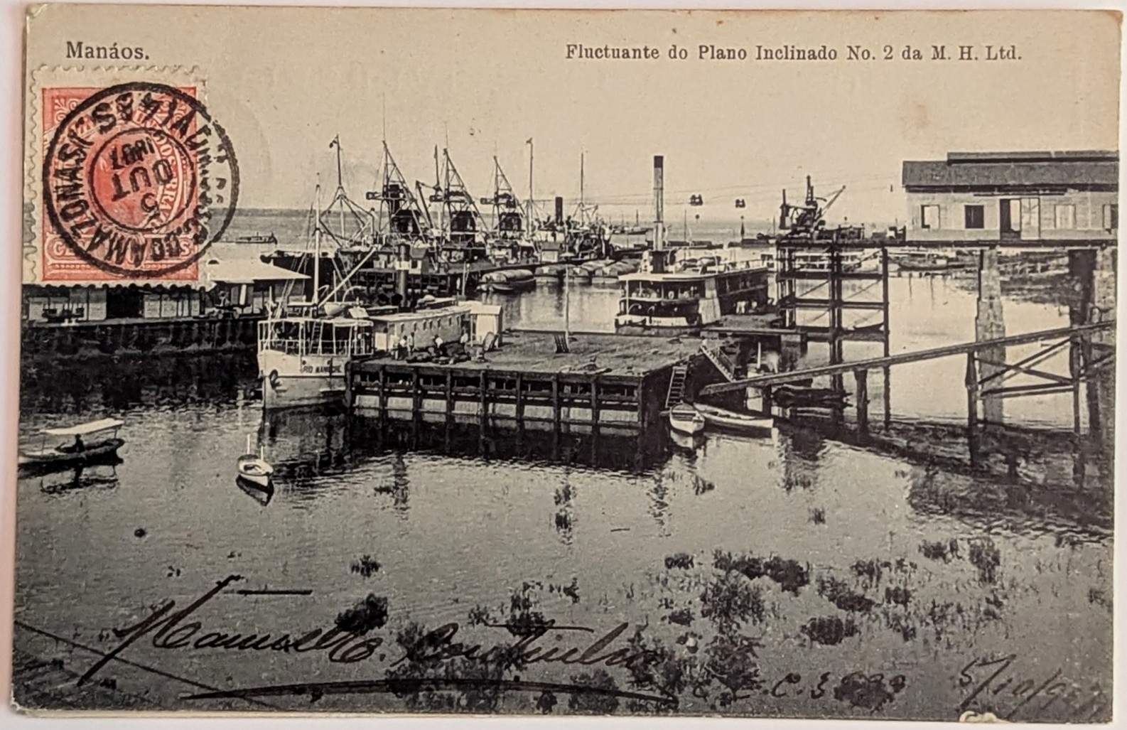 ​​​1907 Manaus Brazil Postcard Floating Dock Harbour Ltd Amazon Rubber Boom