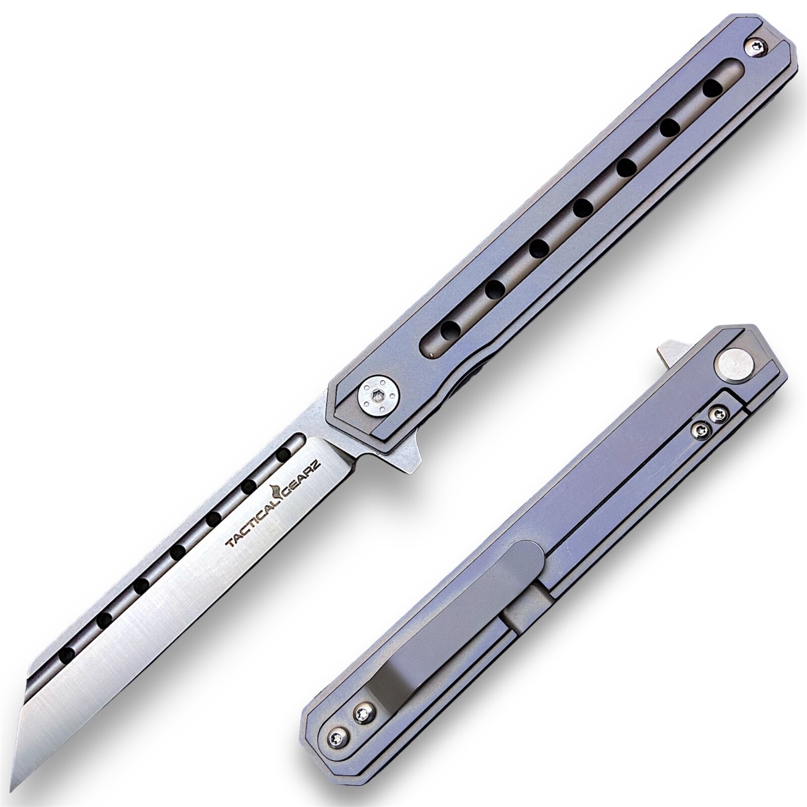 Full Tc4 Titanium EDC Folding Knife Polished D2 Steel Tanto Blade Ball Bearing