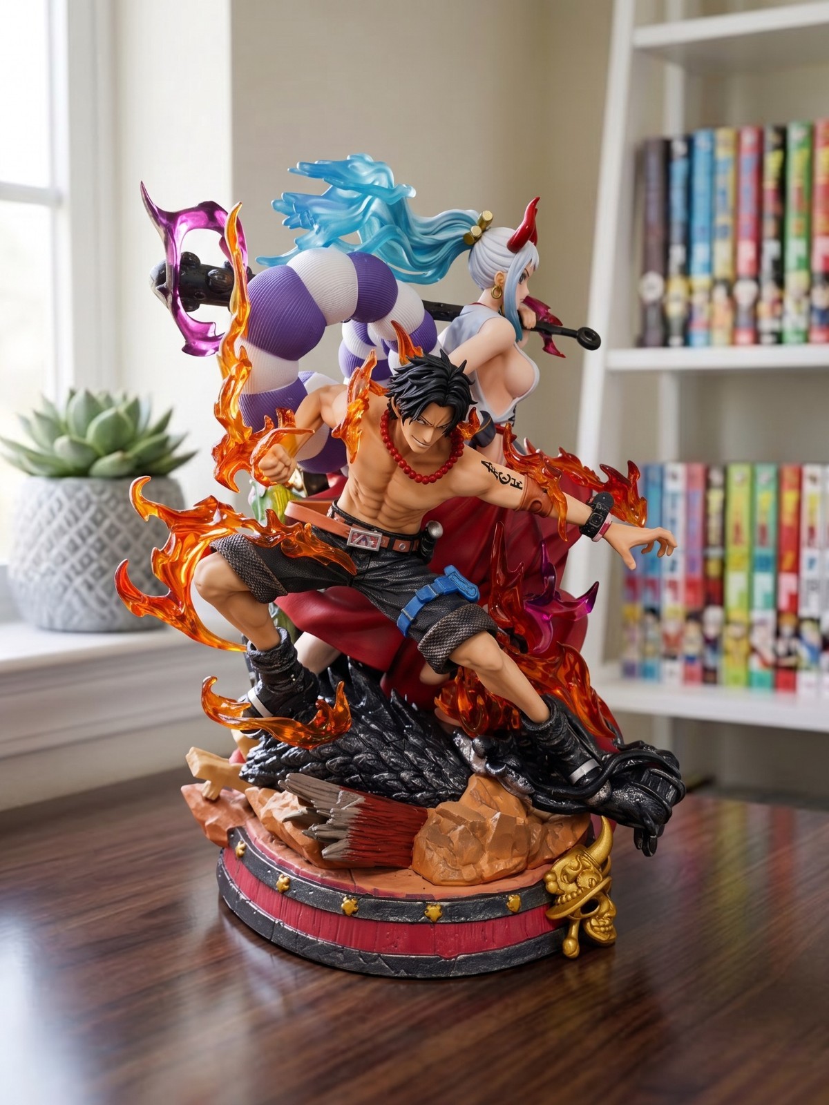 One Piece Yamato and Ace Figure 30cm 11.8in Flame Scene Anime Statue Collectible