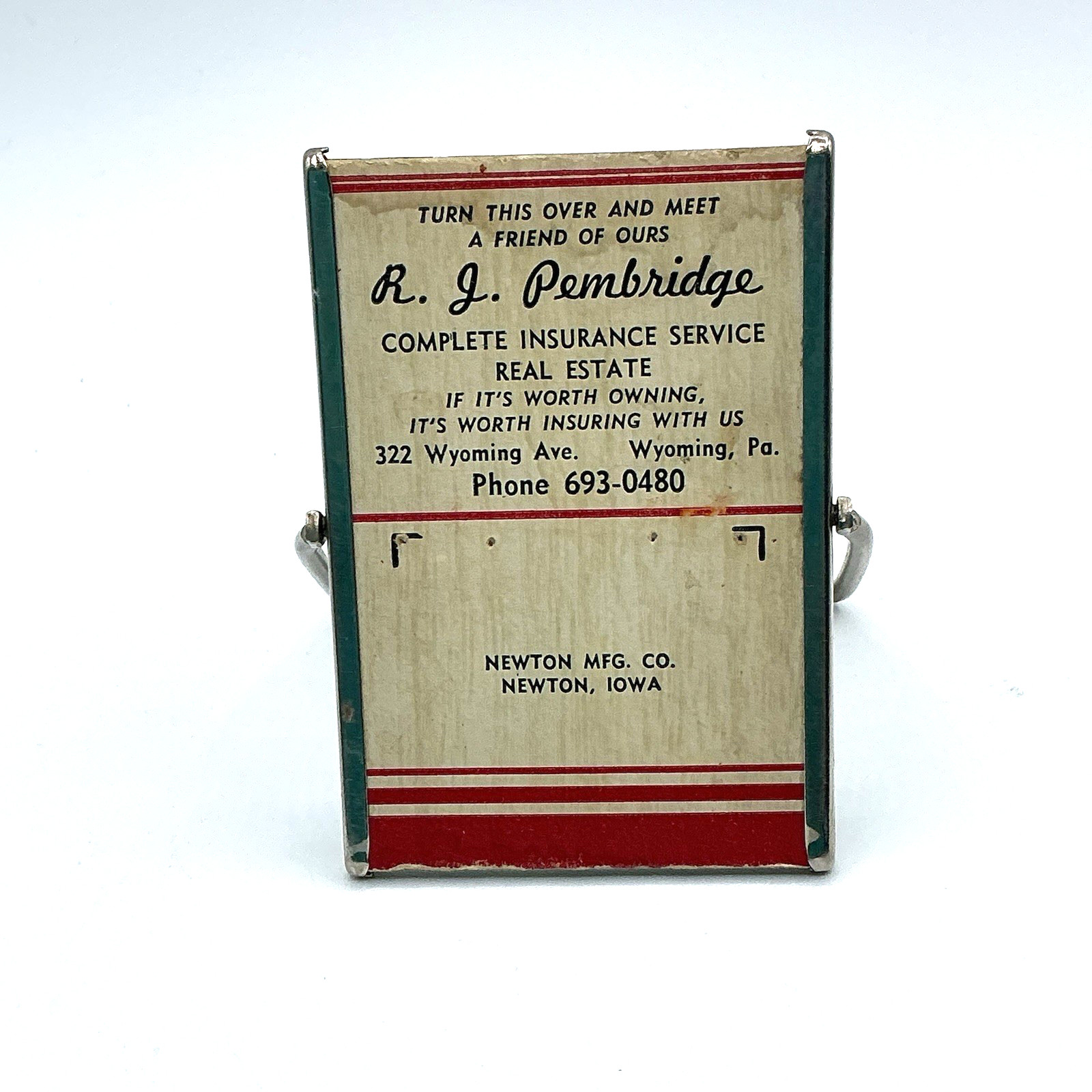 Vtg R J Penbridge Insurance Real Estate Mini Pocket Standing Mirror PA Newton
