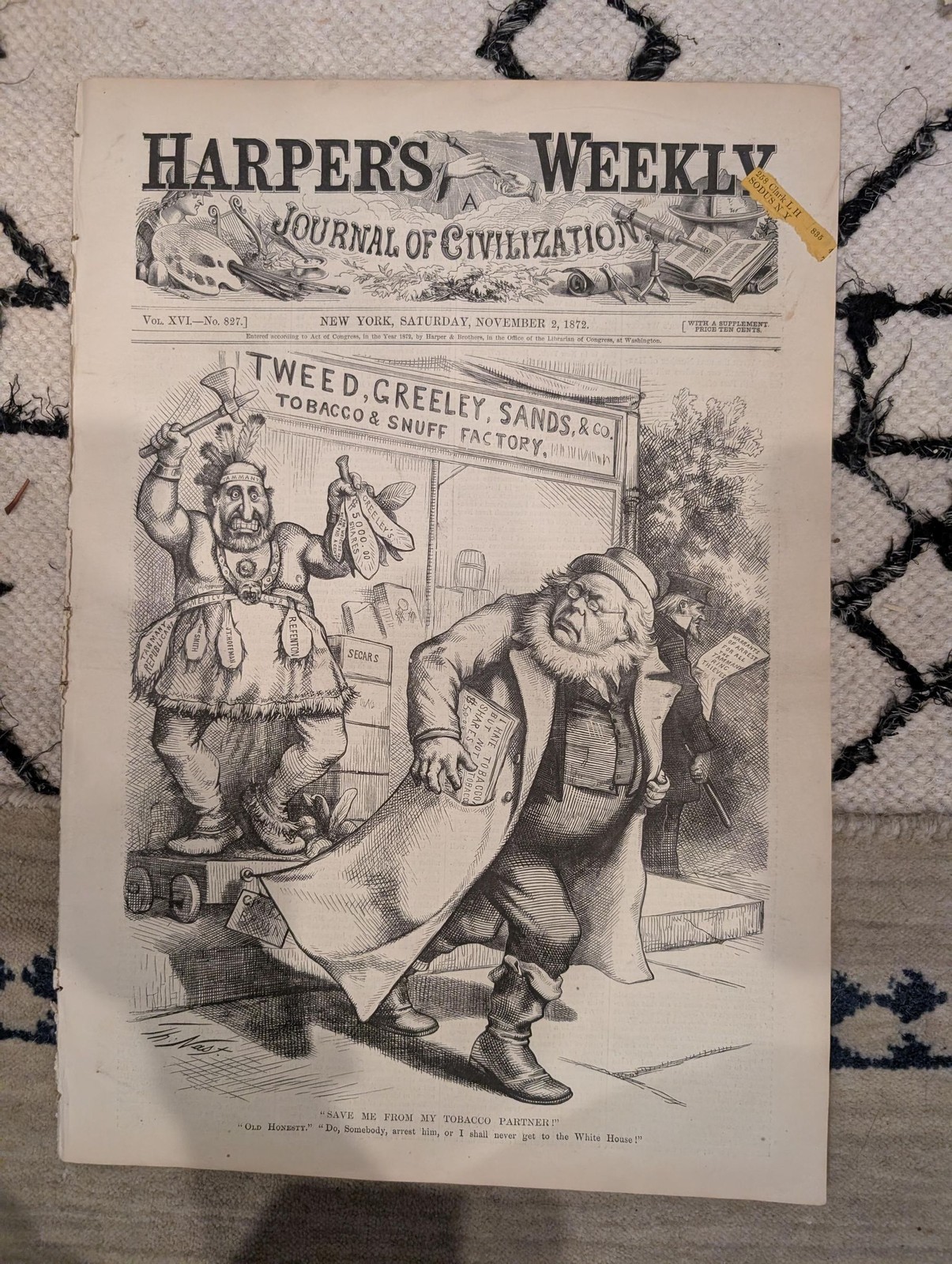 1872 Boss Tweed Horace Greeley Harpers Weekly Nov 02 Nast Election