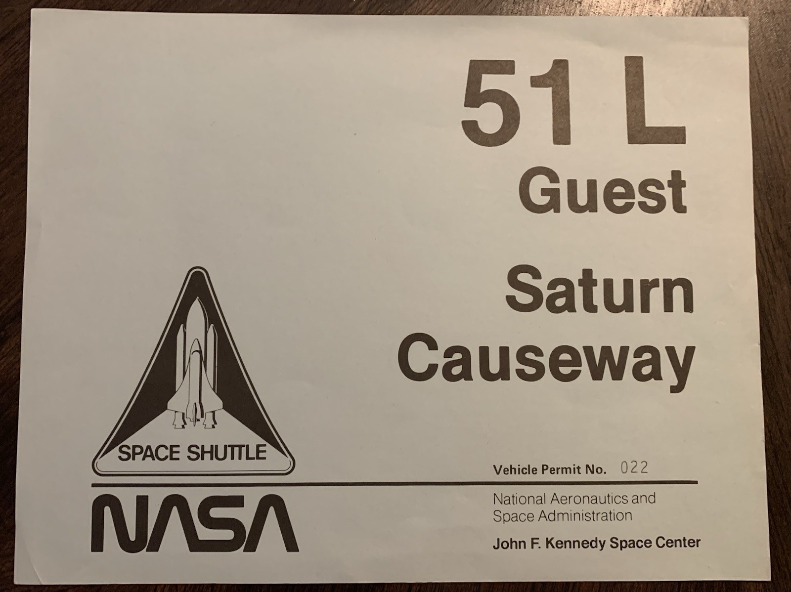 1986 STS-51-L (Challenger Disaster) Saturn Causeway VIP Vehicle Pass SUPER RARE