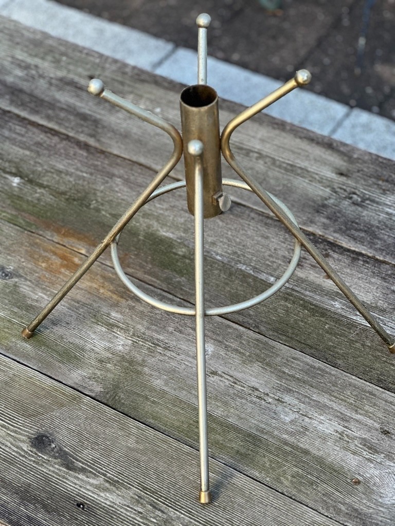 Vintage Christmas Tree Stand Brass Tone MCM Atomic Sputnik Aluminum 1950s Mid