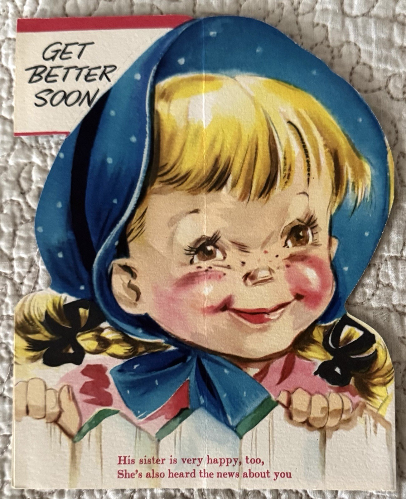 Unused Get Well Boy Girl Farmer Love Nursery Rhyme Vtg Greeting Card 1940s 1950s