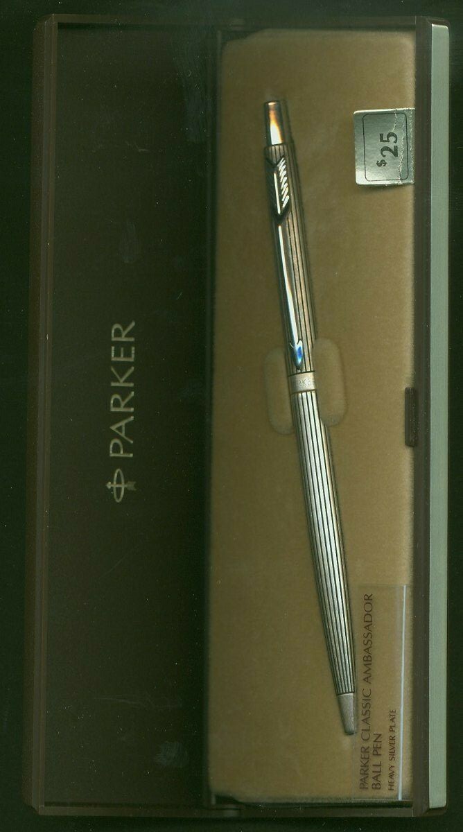 Parker Ambassodor Ballpoint Pen Heavy Silver Plated New In Box Rare Beauty 70,S Parker Ambassodor Ballpoint Pen Heavy Silver Plated New In Box Rare Beauty 70,S