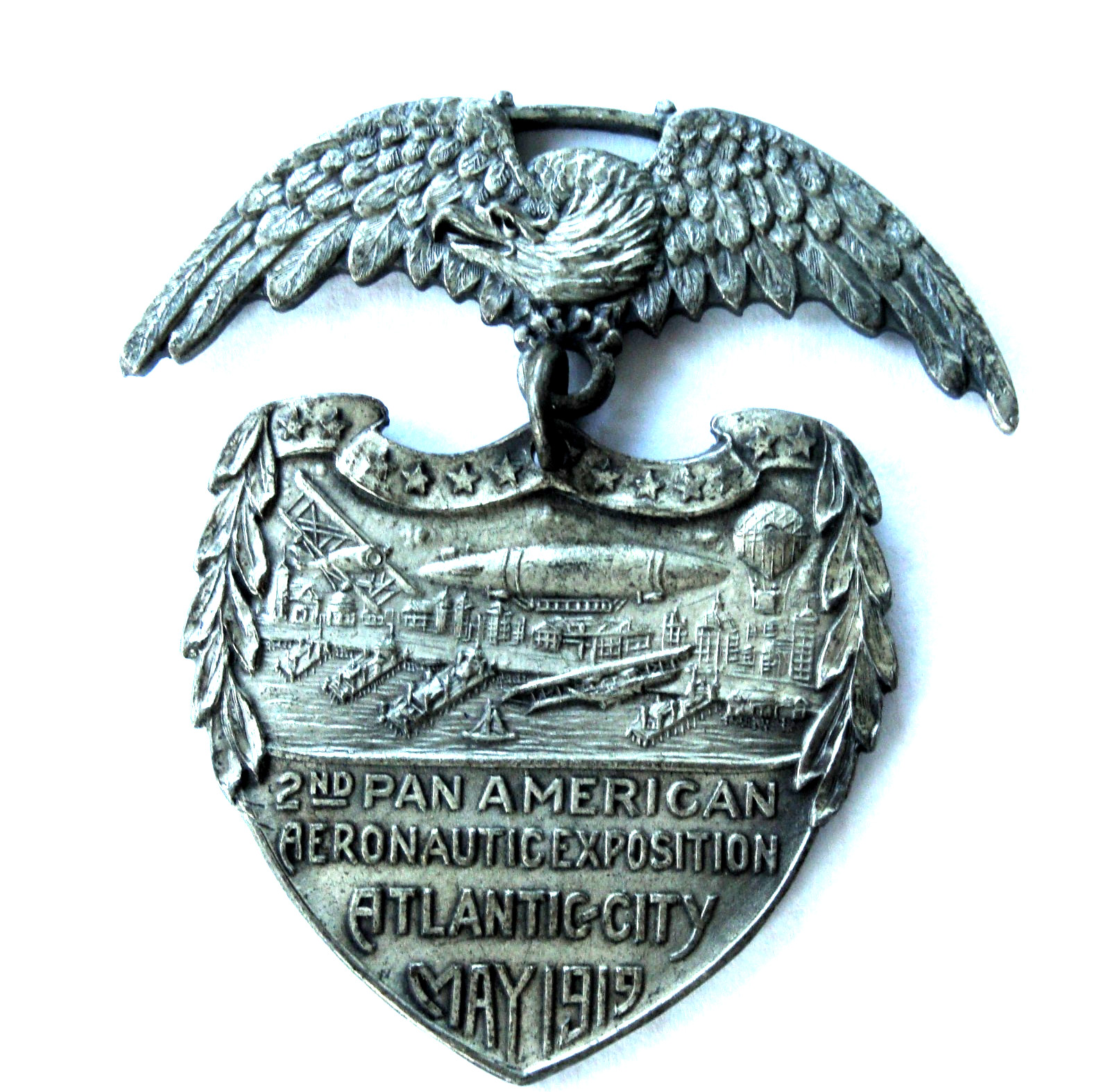 PAN AMERICAN AERONAUTIC EXPOSITION MEDAL 2nd ATLANTIC CITY 1919 ORIGINAL VINTAGE