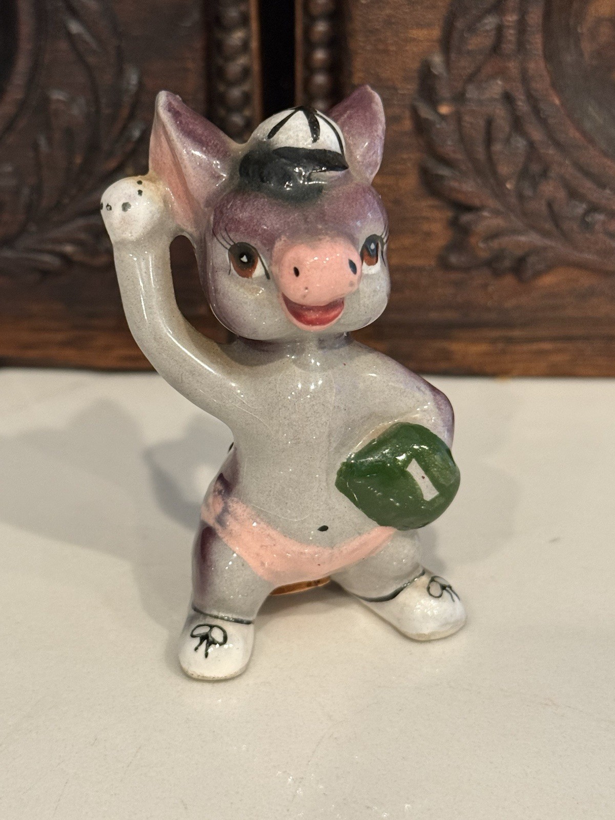 Vintage Artmark Donkey Baseball Anthropomorphic Shaker Figurine Ceramic Japan